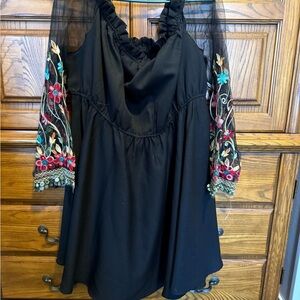 Embroidered Black Dress